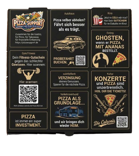 Pizzakarton mit Werbefläche auf dem Deckel